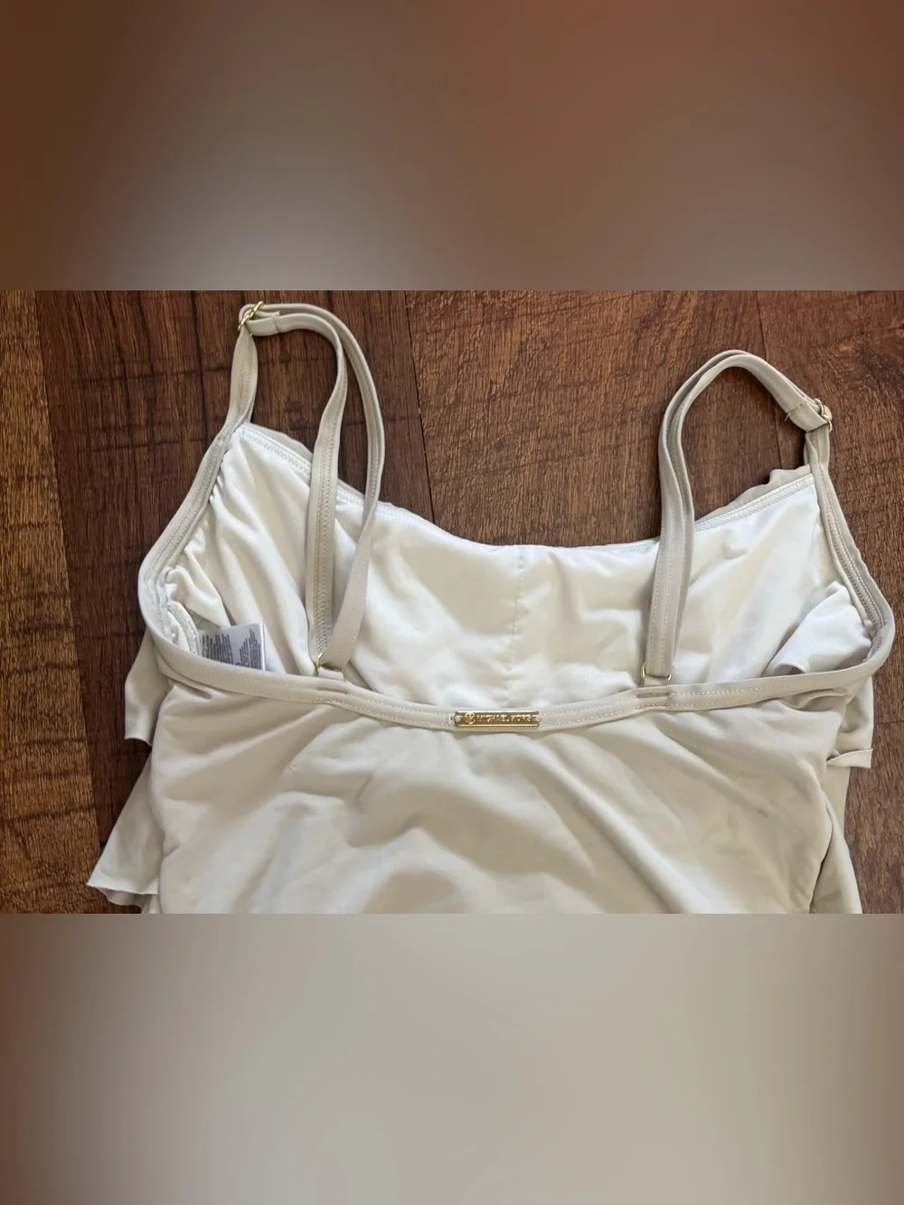 Michael Kors ruffle one pice bathing swim suit woman Sz 6 beige